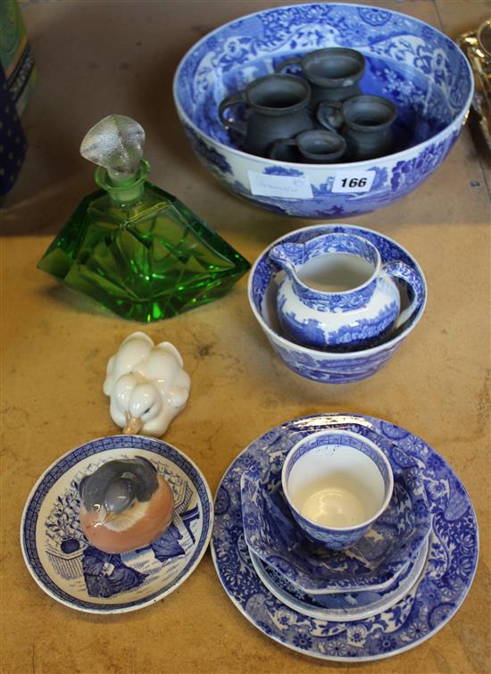 Blue & white china, scent bottle etc